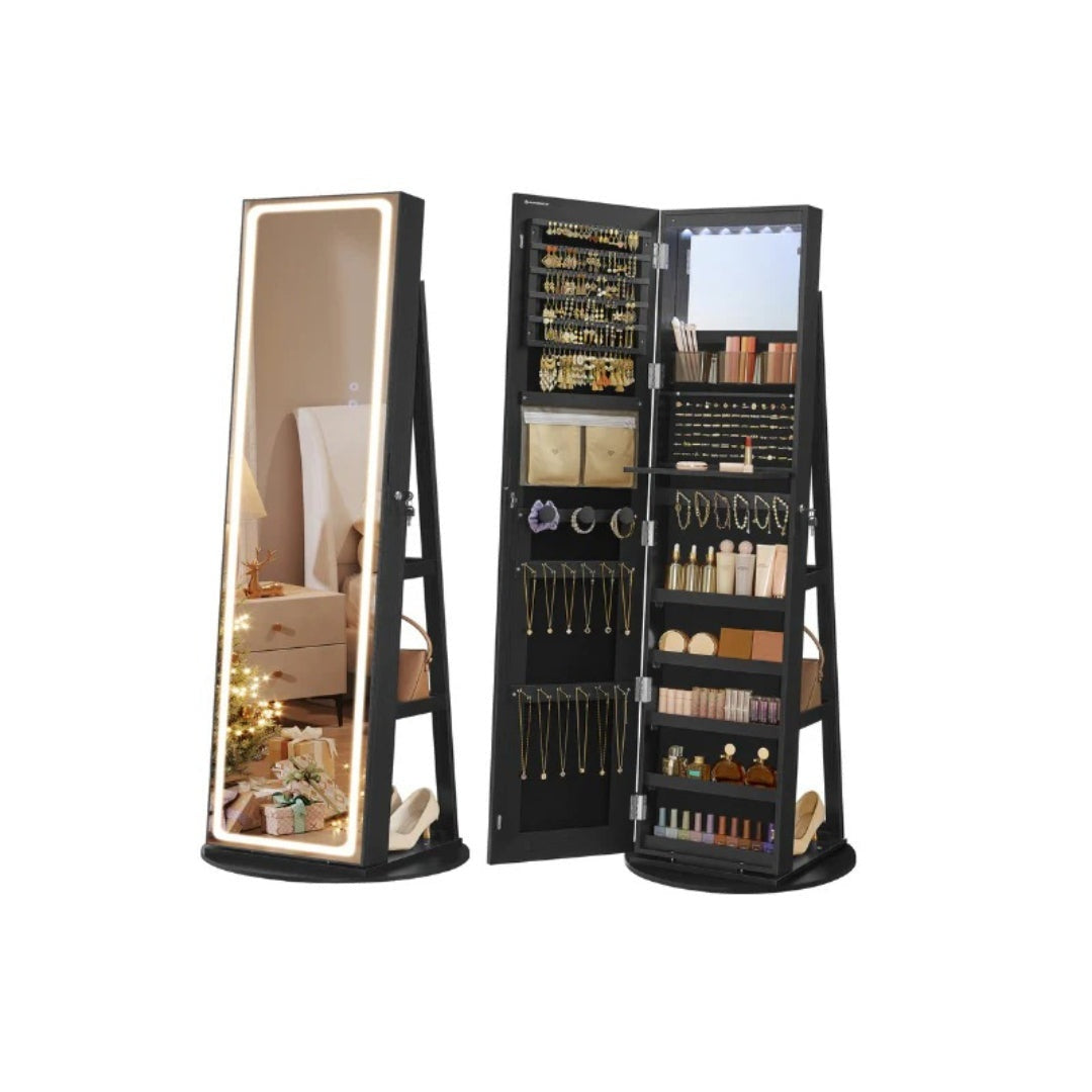 Standing Mirror Jewelry Cabinet With LED Lights And Storage – product view 2 | Ridgefield Furniture
