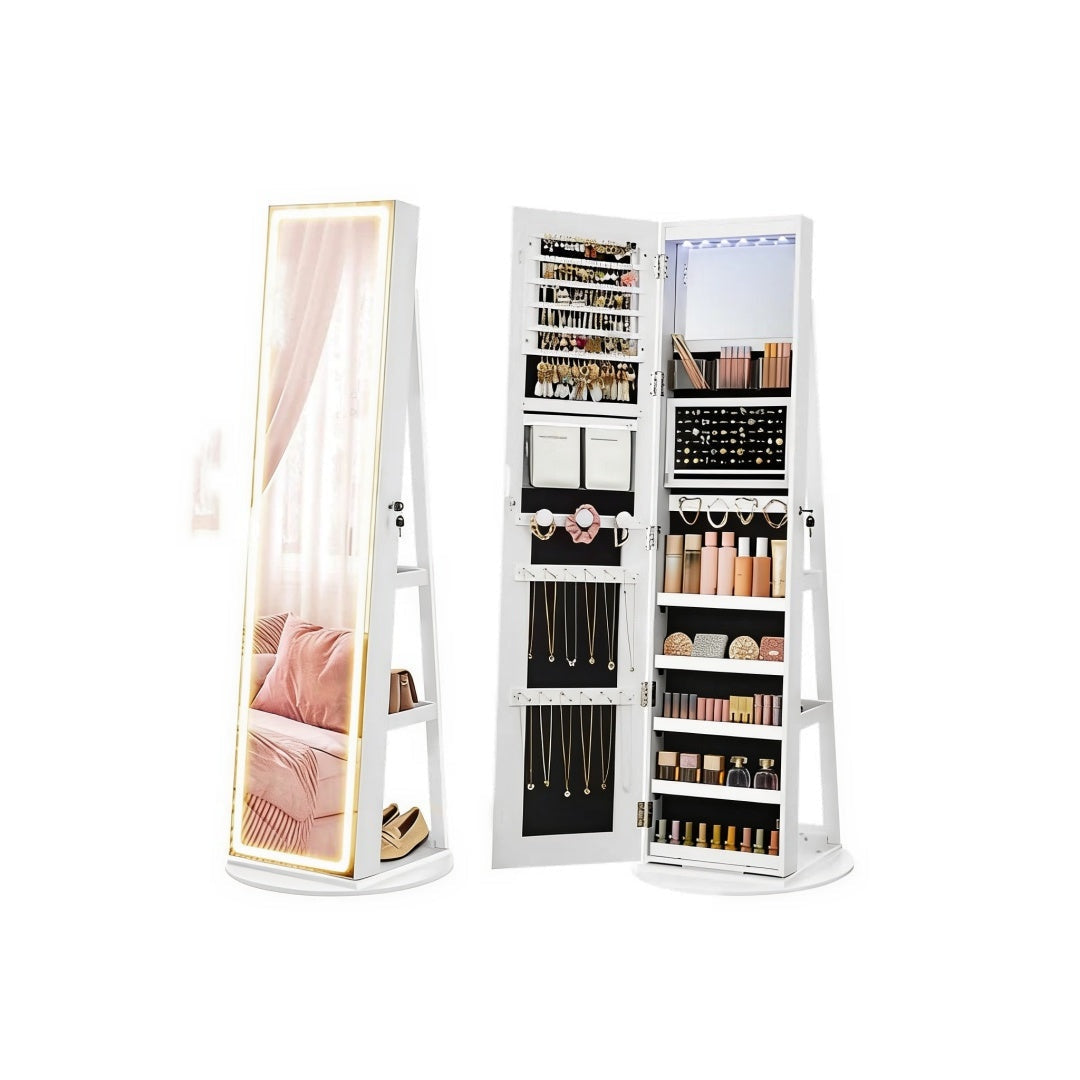 Standing Mirror Jewelry Cabinet With LED Lights And Storage – product view 3 | Ridgefield Furniture
