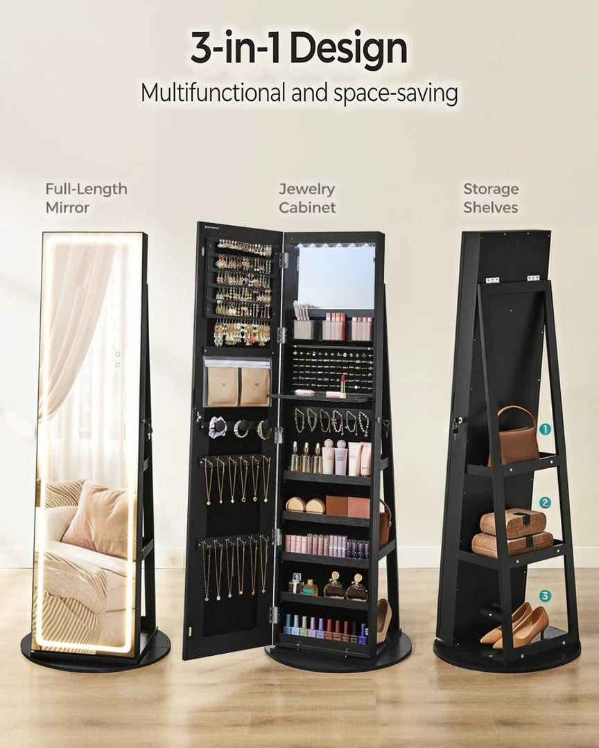 Standing Mirror Jewelry Cabinet With LED Lights And Storage – product view 8 | Ridgefield Furniture