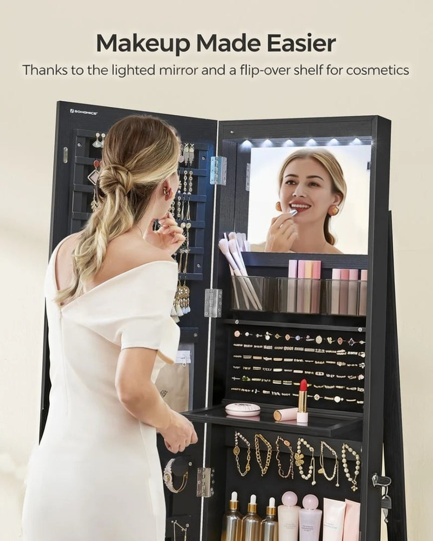 Standing Mirror Jewelry Cabinet With LED Lights And Storage – product view 10 | Ridgefield Furniture