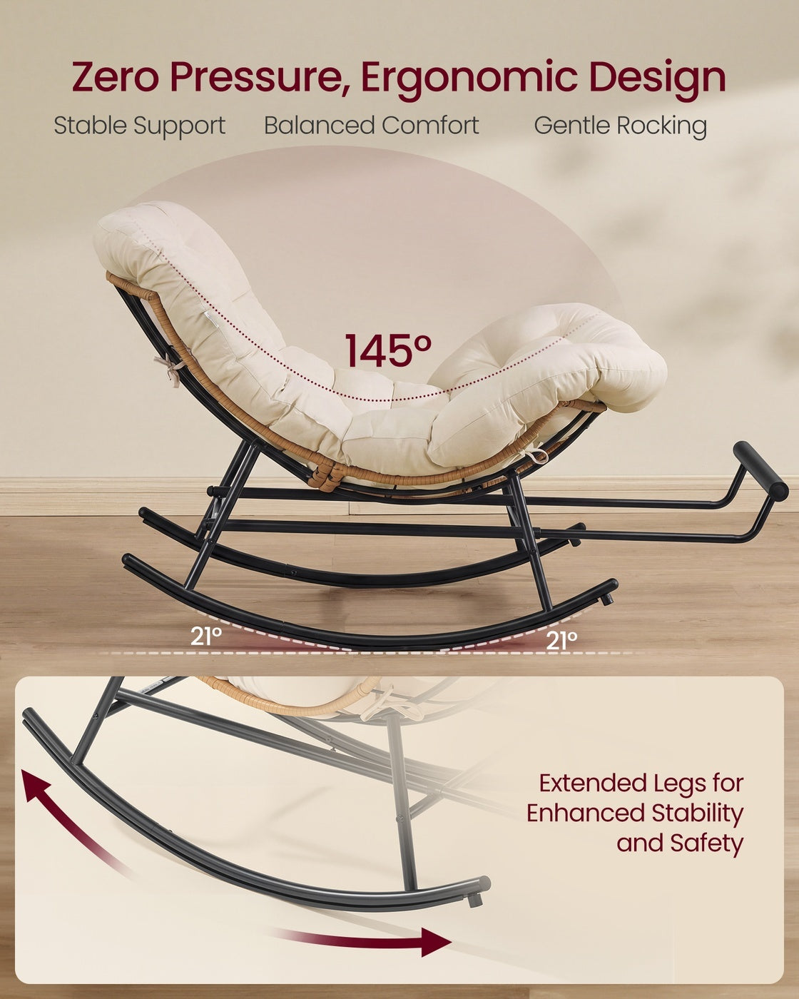 Steel Rocking Papasan Chair With Extendable Footrest For Patio Or Bedroom - product photo 23