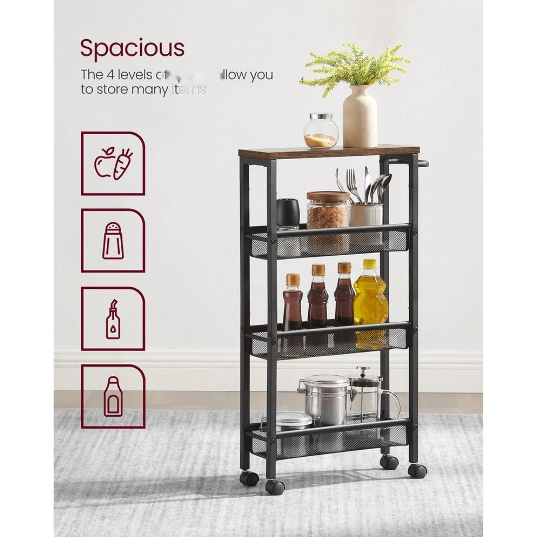 4 Tier Slim Rolling Storage Cart Narrow Utility Shelf – product view 10 | Ridgefield Furniture