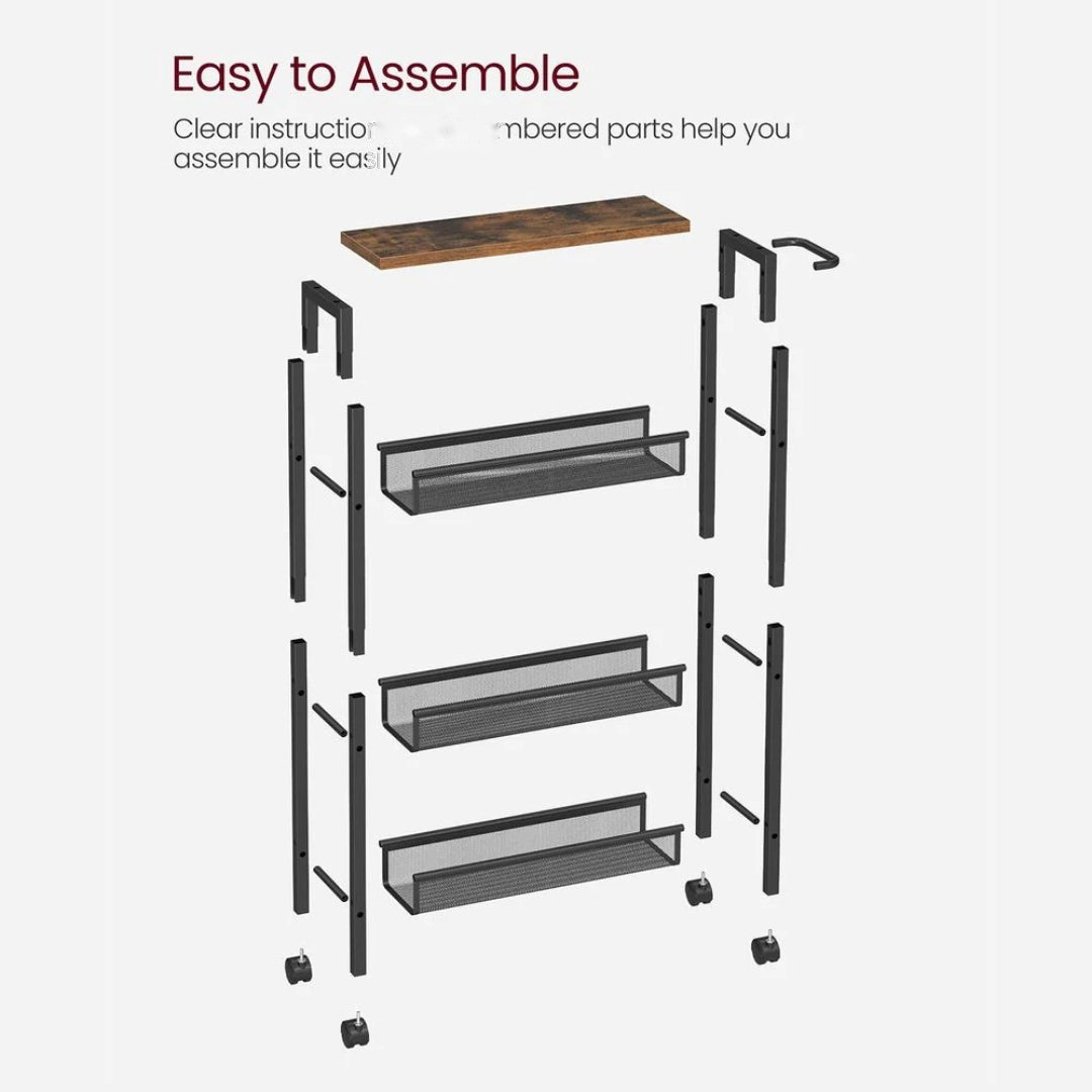 4 Tier Slim Rolling Storage Cart Narrow Utility Shelf – product view 14 | Ridgefield Furniture