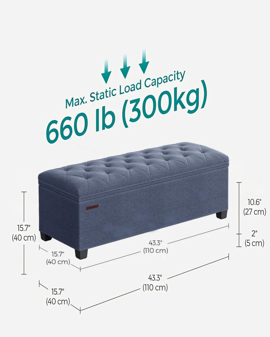43.3 Inch Storage Ottoman Bench With Legs & Flip Lid Upholstered – product view 9 | Ridgefield Furniture