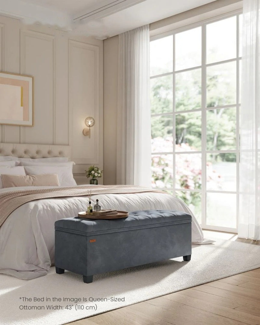 43 Inch Storage Ottoman Bench With Legs & Flip Lid Upholstered – product view 15 | Ridgefield Furniture