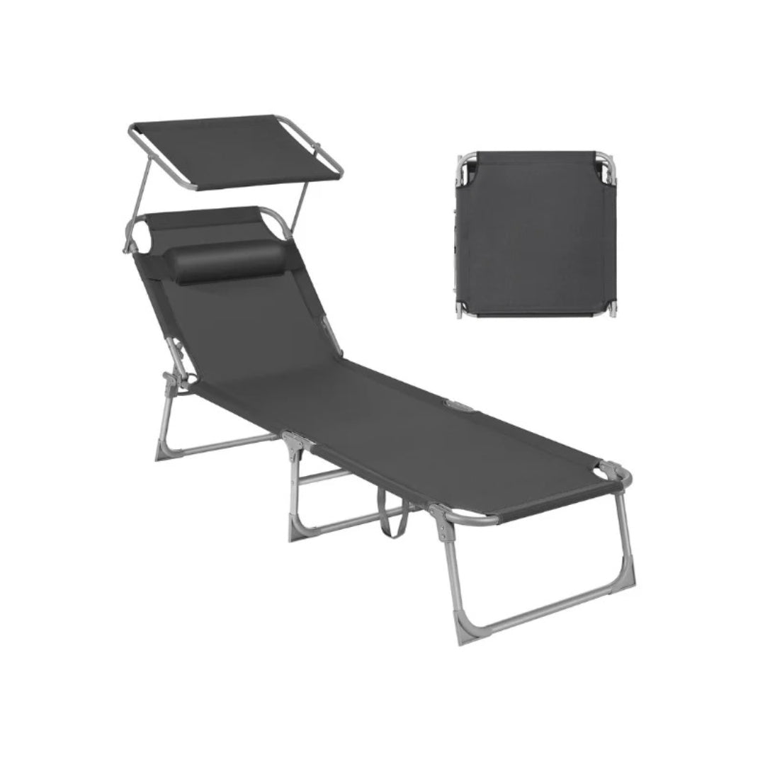 Sun Lounger Foldable Reclining Chair With Canopy 57.5in Portable – product view 1 | Ridgefield Furniture