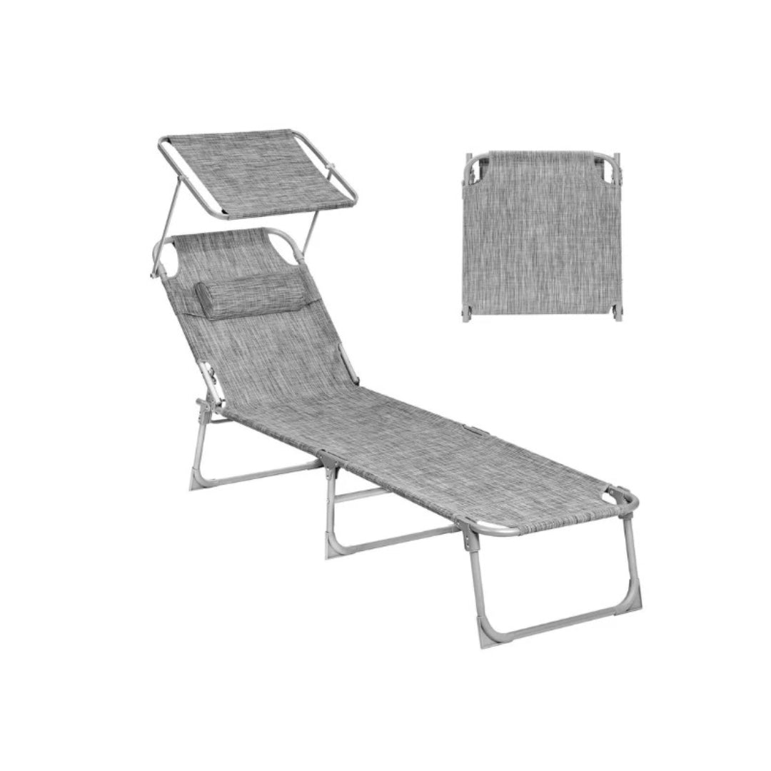 Sun Lounger Foldable Reclining Chair With Canopy 57.5in Portable – product view 2 | Ridgefield Furniture
