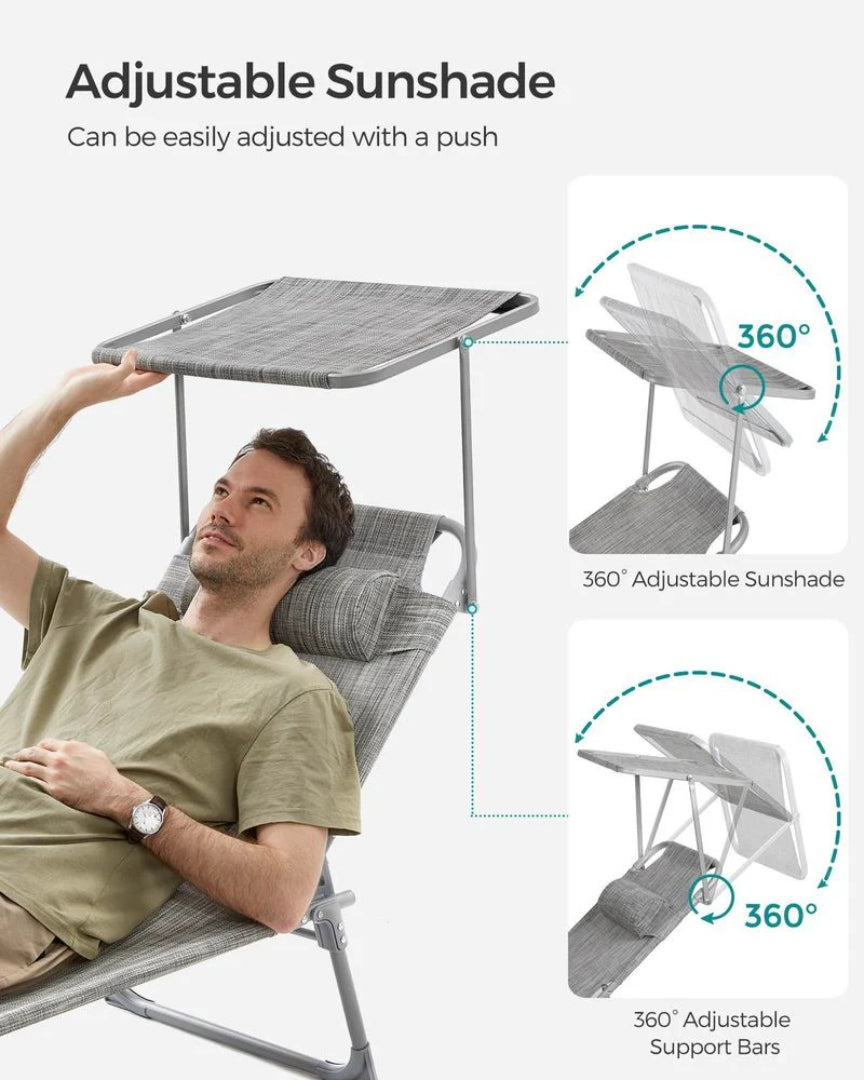 Sun Lounger Foldable Reclining Chair With Canopy 57.5in Portable – product view 5 | Ridgefield Furniture