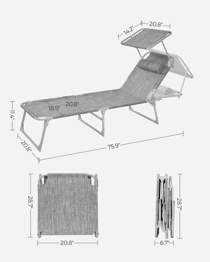 Sun Lounger Foldable Reclining Chair With Canopy 57.5in Portable – product view 8 | Ridgefield Furniture