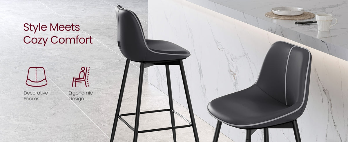 Synthetic Leather Bar Stools With Back, 24.4 Or 28.7 Inch Seat Height - product photo 128