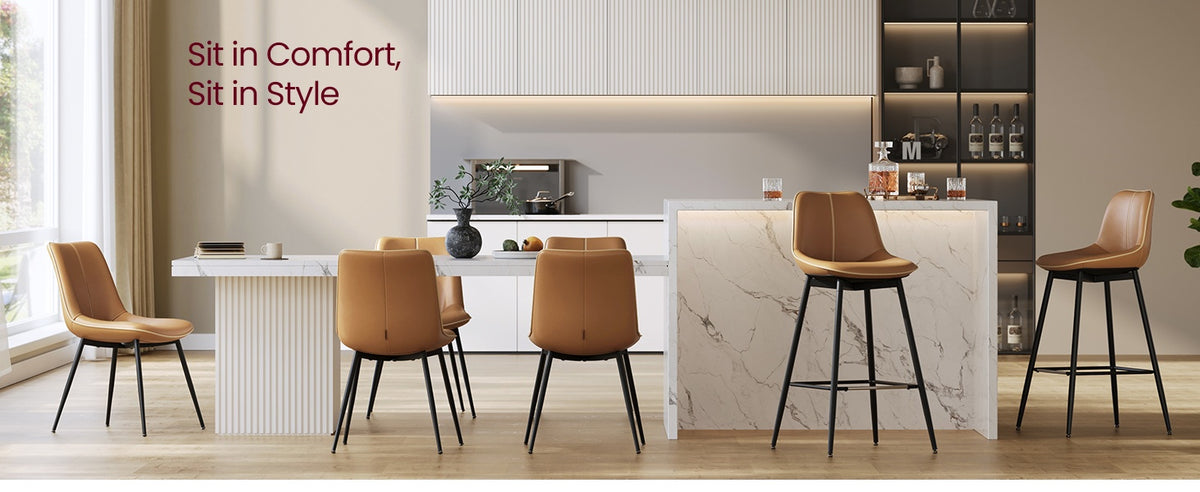 Synthetic Leather Bar Stools With Back, 24.4 Or 28.7 Inch Seat Height - product photo 147