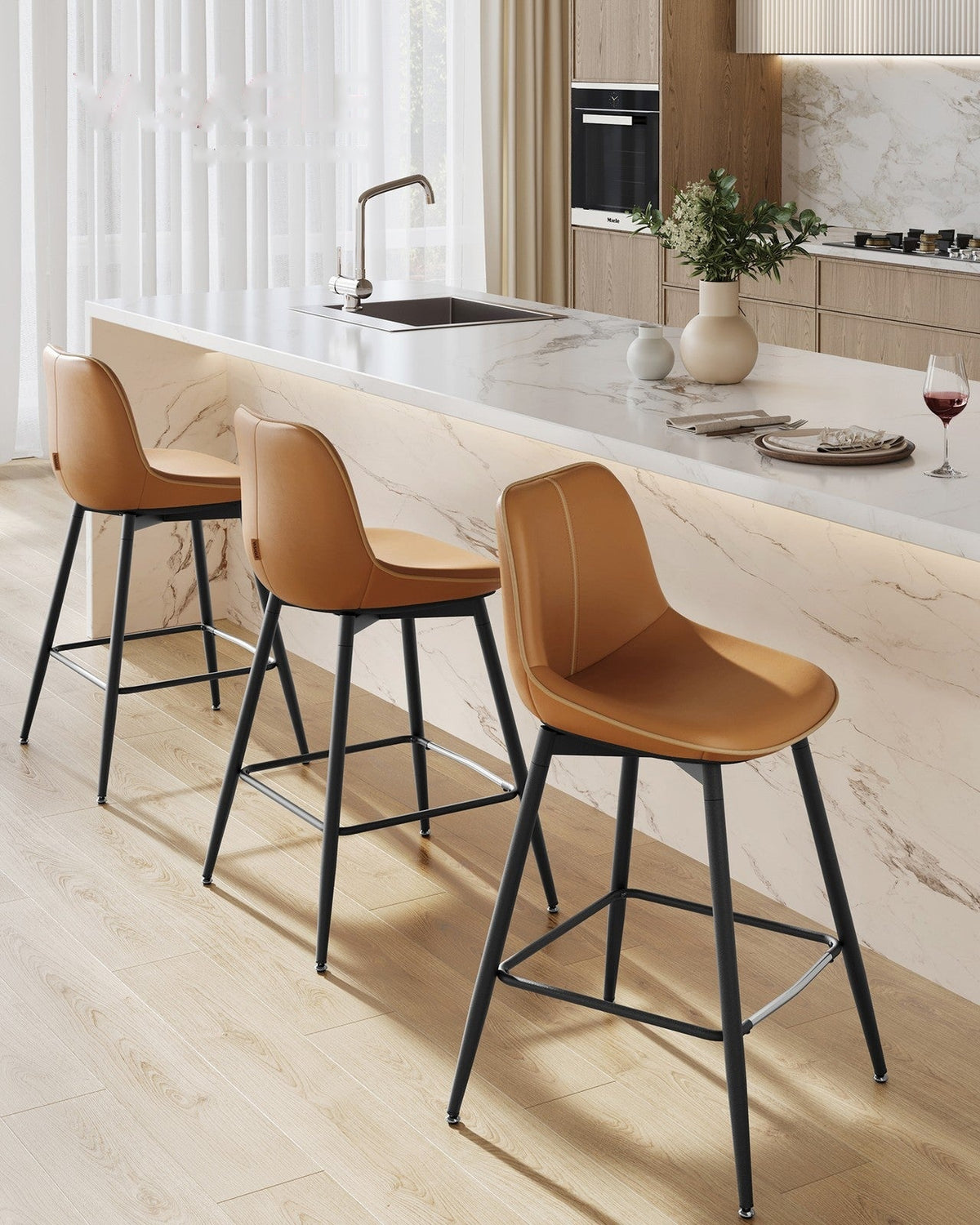 Synthetic Leather Bar Stools With Back - product photo 41