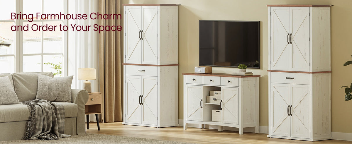 Tall Farmhouse Kitchen Pantry Cabinet With Barn Doors, 70.3 Inch - product photo 34