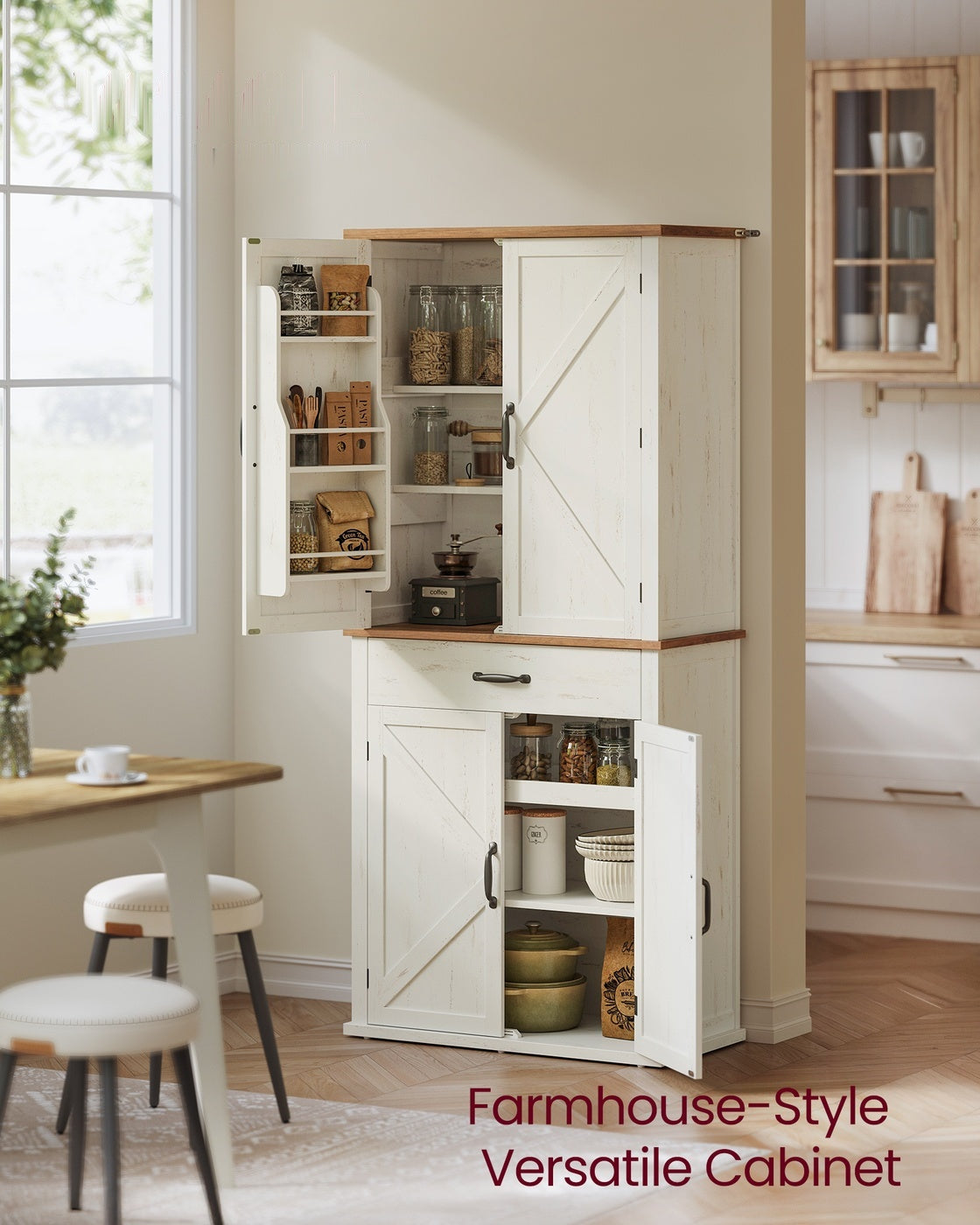 Tall Farmhouse Kitchen Storage Cabinet With Barn Doors - product photo 02