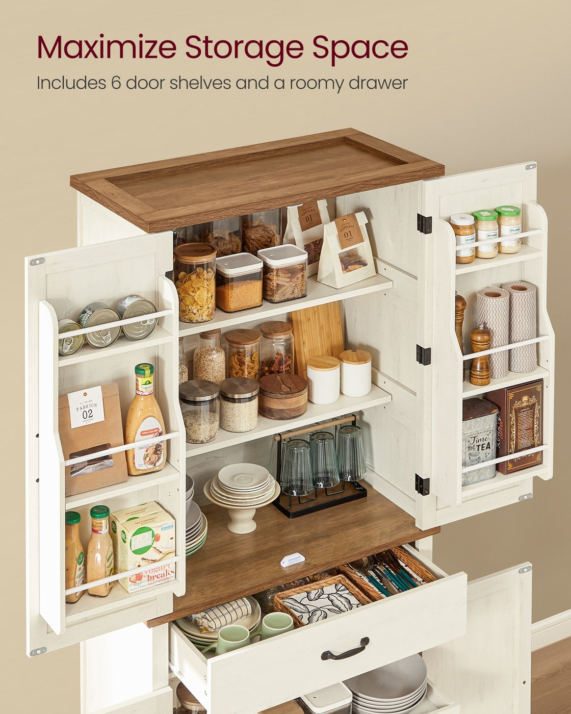 Tall Farmhouse Kitchen Storage Cabinet With Barn Doors - product photo 03