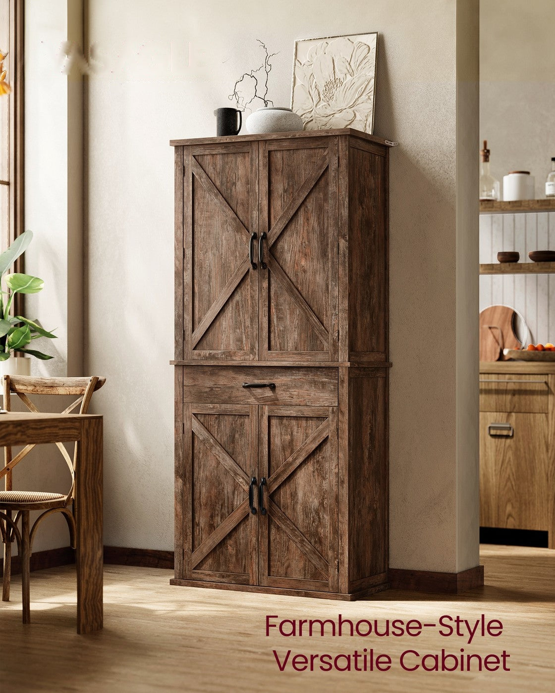 Tall Farmhouse Kitchen Storage Cabinet With Barn Doors - product photo 09