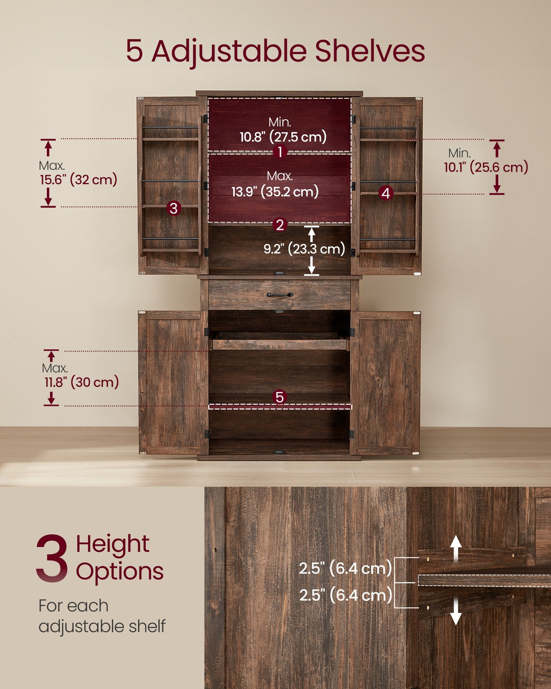 Tall Farmhouse Kitchen Storage Cabinet With Barn Doors - product photo 12