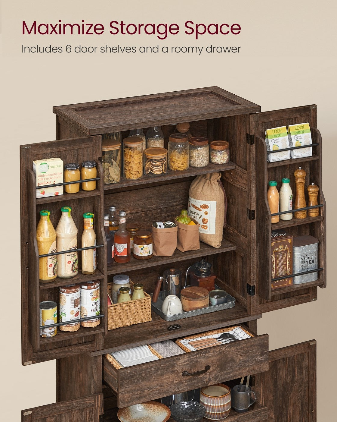 Tall Farmhouse Kitchen Storage Cabinet With Barn Doors - product photo 17