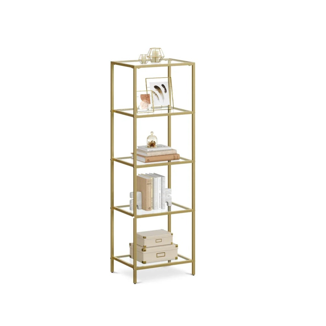 Tempered Glass Bookcase 4 Or 5 Tier Slim Shelving Unit – product view 3 | Ridgefield Furniture