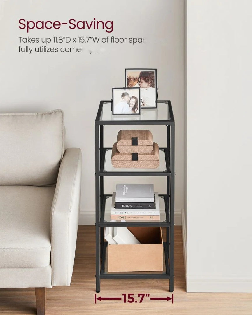 Tempered Glass Bookcase 4 Or 5 Tier Slim Shelving Unit – product view 8 | Ridgefield Furniture