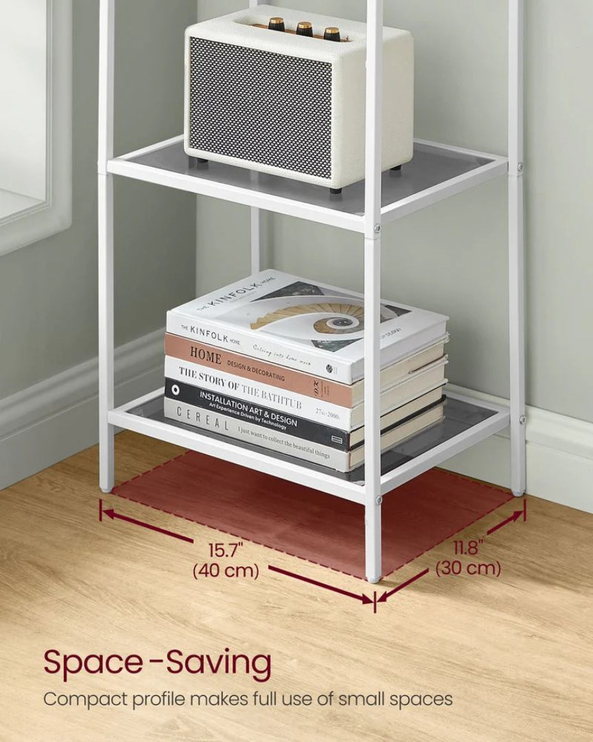 Tempered Glass Bookcase 4 Or 5 Tier Slim Shelving Unit – product view 25 | Ridgefield Furniture