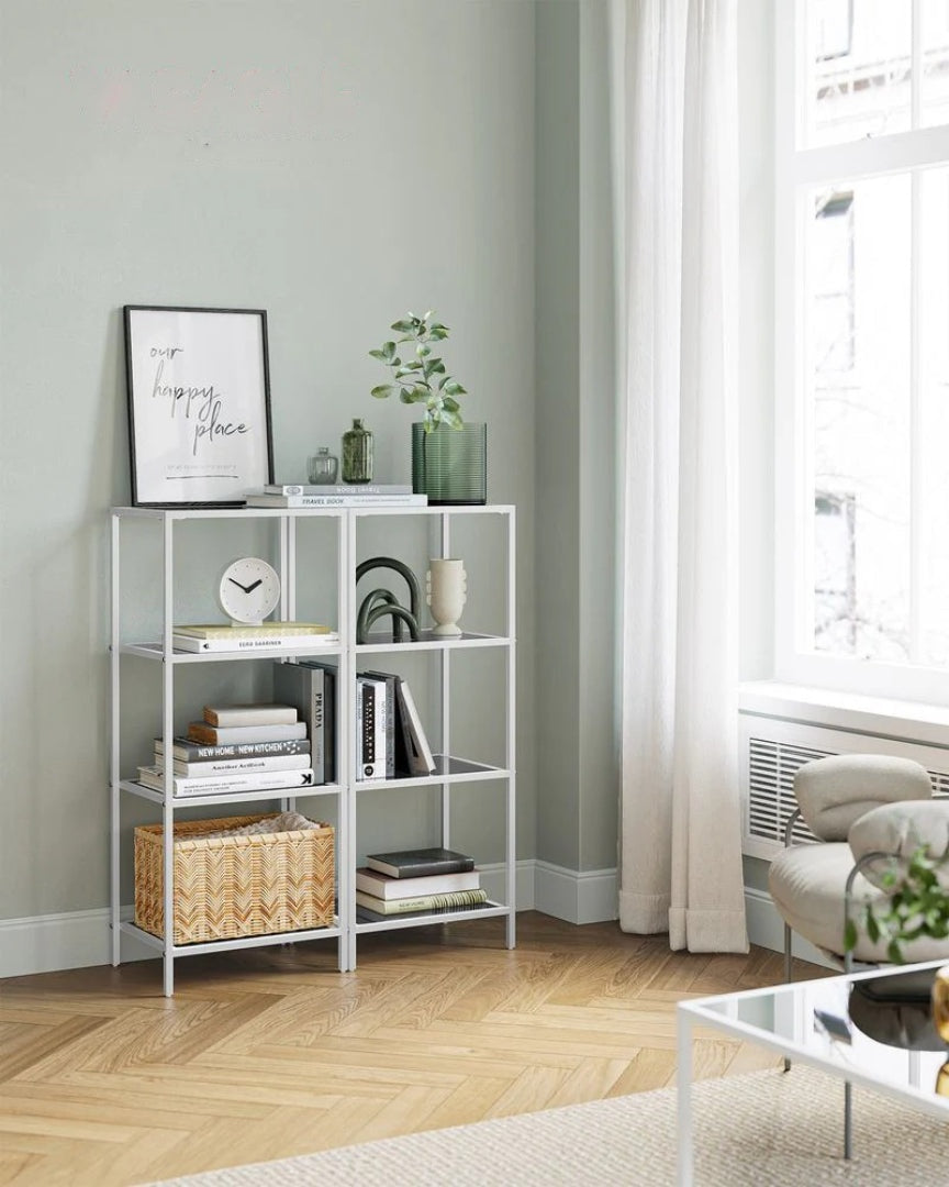 Tempered Glass Bookcase 4 Or 5 Tier Slim Shelving Unit – product view 30 | Ridgefield Furniture