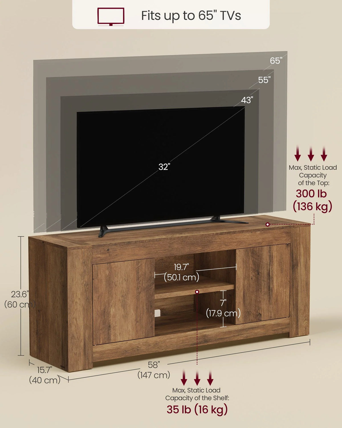 TV Stand, Farmhouse Entertainment Center With Storage Cabinets, Media Console - product photo 01