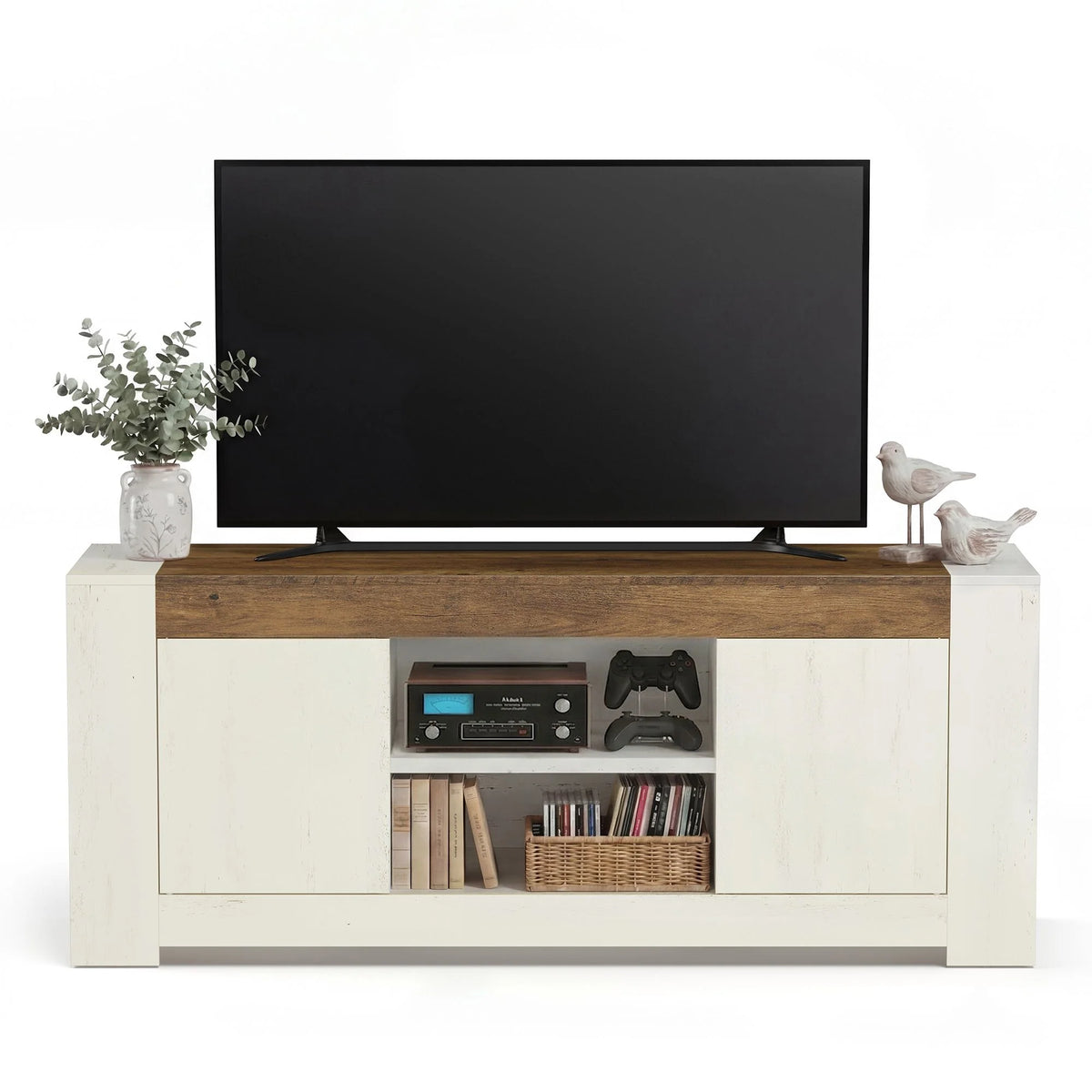 TV Stand, Farmhouse Entertainment Center With Storage Cabinets, Media Console - product photo 02