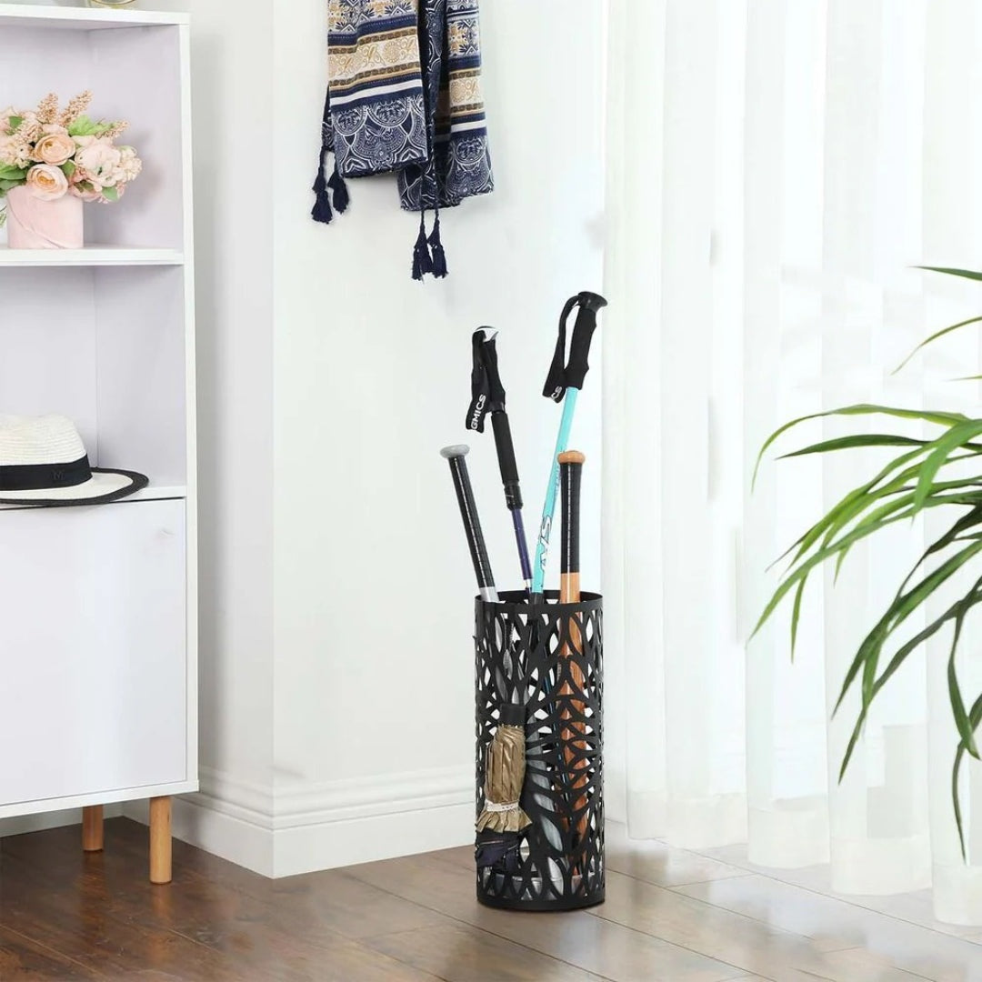 Steel Umbrella Stand With Drip Tray & Hooks For Canes Storage – product view 4 | Ridgefield Furniture