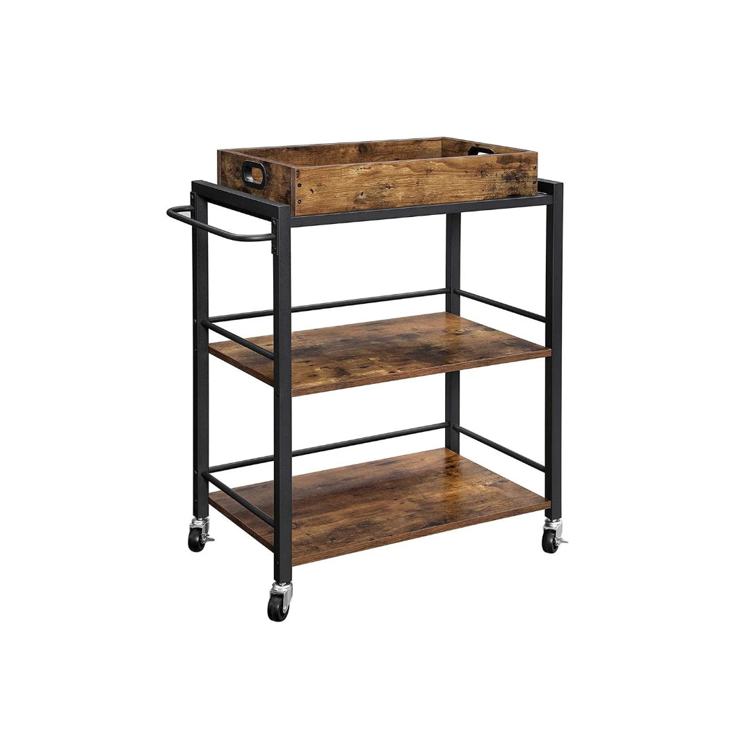 Bar Cart With Wheels 3-Tier Industrial Serving Cart With Tray – product view 1 | Ridgefield Furniture