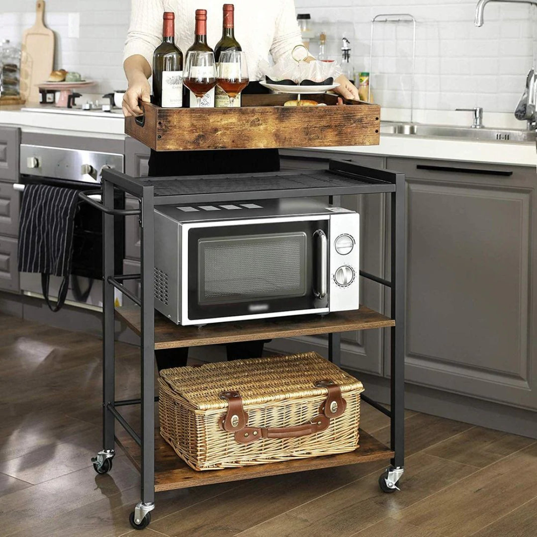 Bar Cart With Wheels 3-Tier Industrial Serving Cart With Tray – product view 3 | Ridgefield Furniture