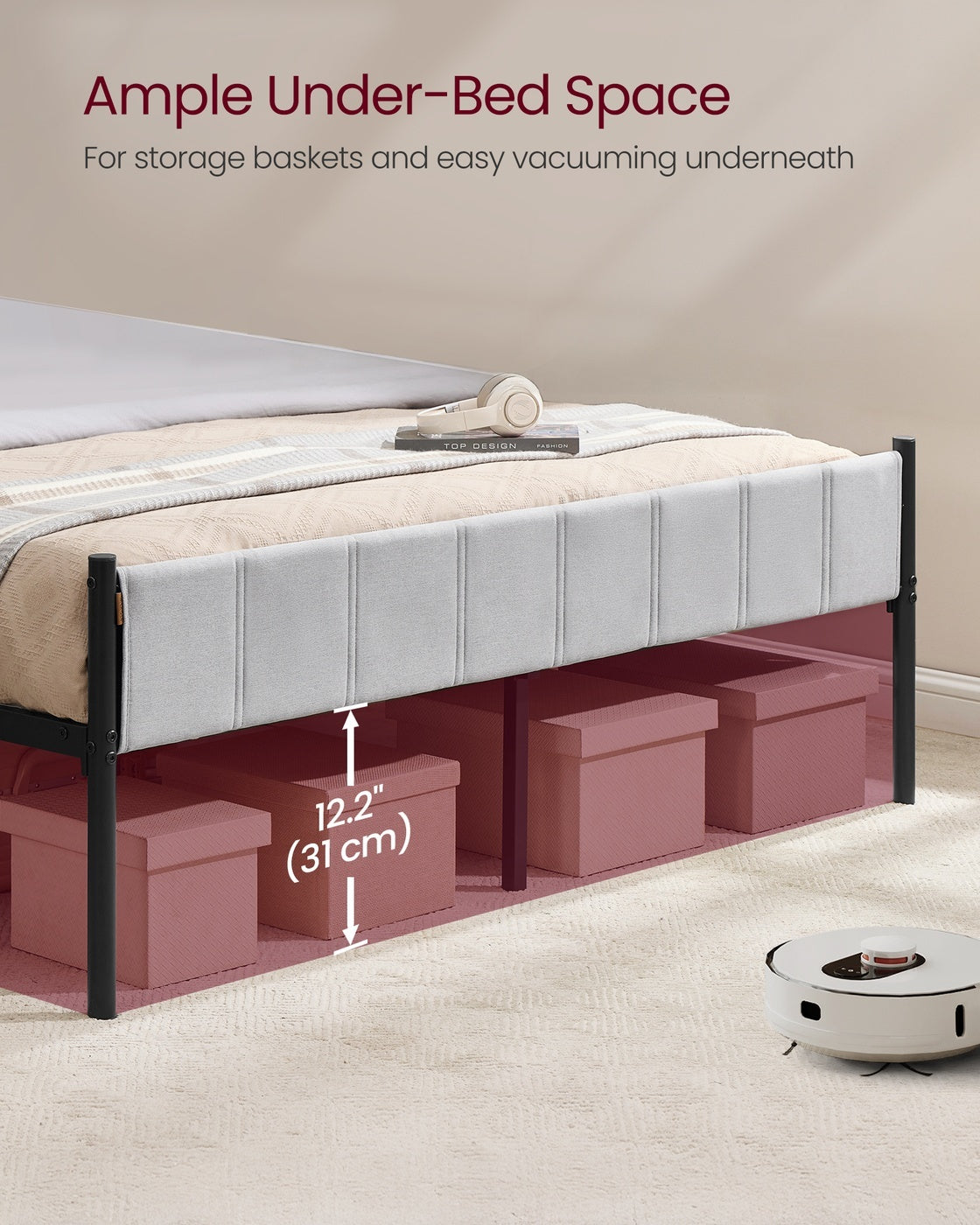 Upholstered Metal Bed Frame With Headboard And Footboard - product photo 07