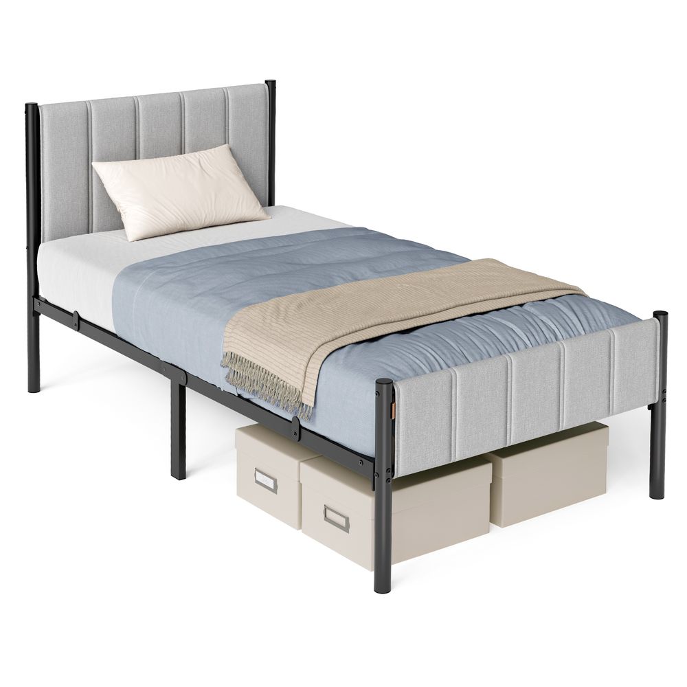 Upholstered Metal Bed Frame With Headboard And Footboard - product photo 08