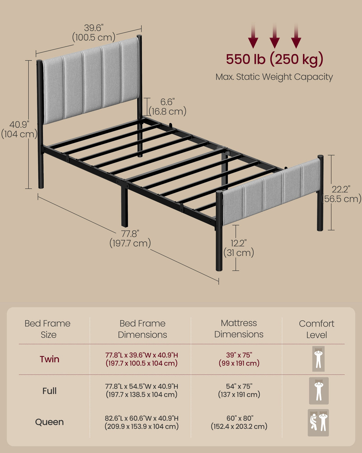 Upholstered Metal Bed Frame With Headboard And Footboard - product photo 09