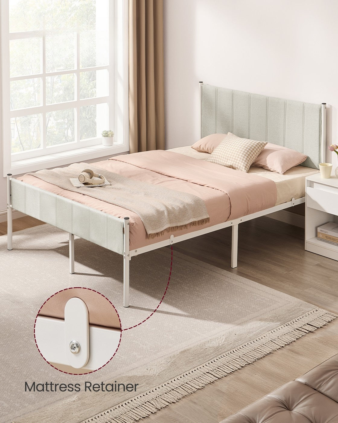 Upholstered Metal Bed Frame With Headboard And Footboard, Twin To Queen - product photo 14