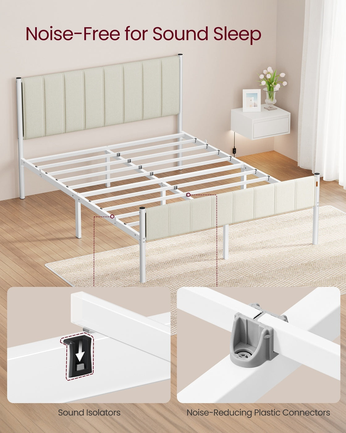 Upholstered Metal Bed Frame With Headboard And Footboard, Twin To Queen - product photo 17