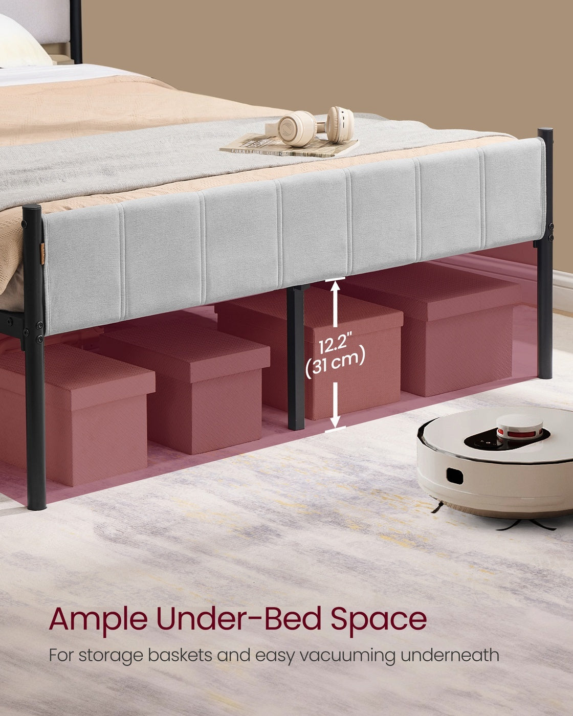 Upholstered Metal Bed Frame With Headboard And Footboard, Twin To Queen - product photo 23