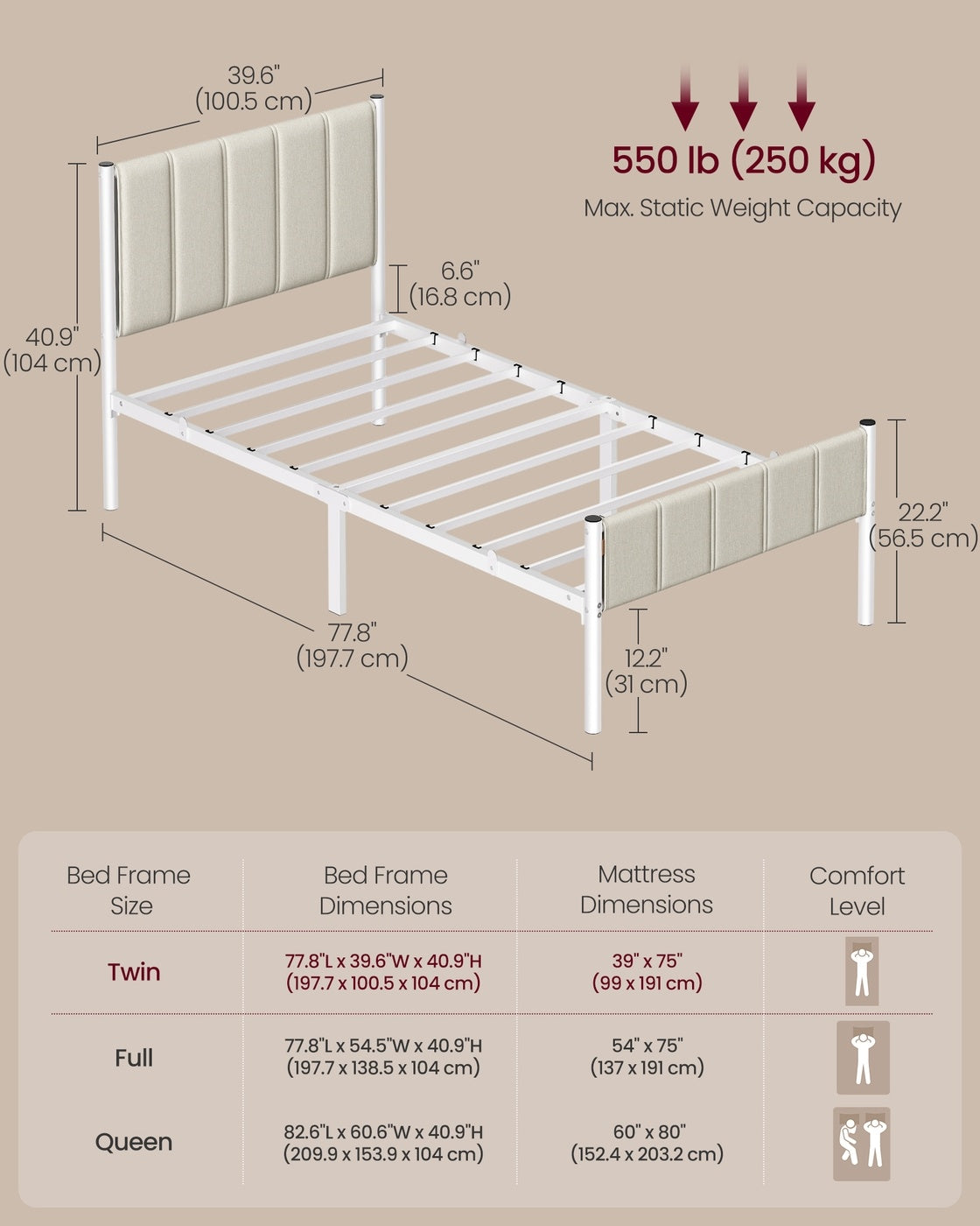 Upholstered Metal Bed Frame With Headboard And Footboard, Twin To Queen - product photo 26