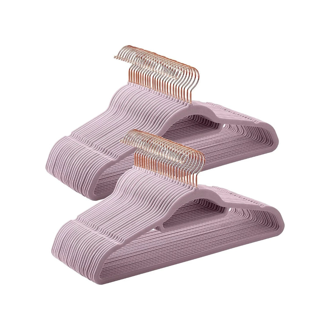 Velvet Clothes Hangers Set Of 50 Or 60 With Rose Gold Hook – product view 2 | Ridgefield Furniture