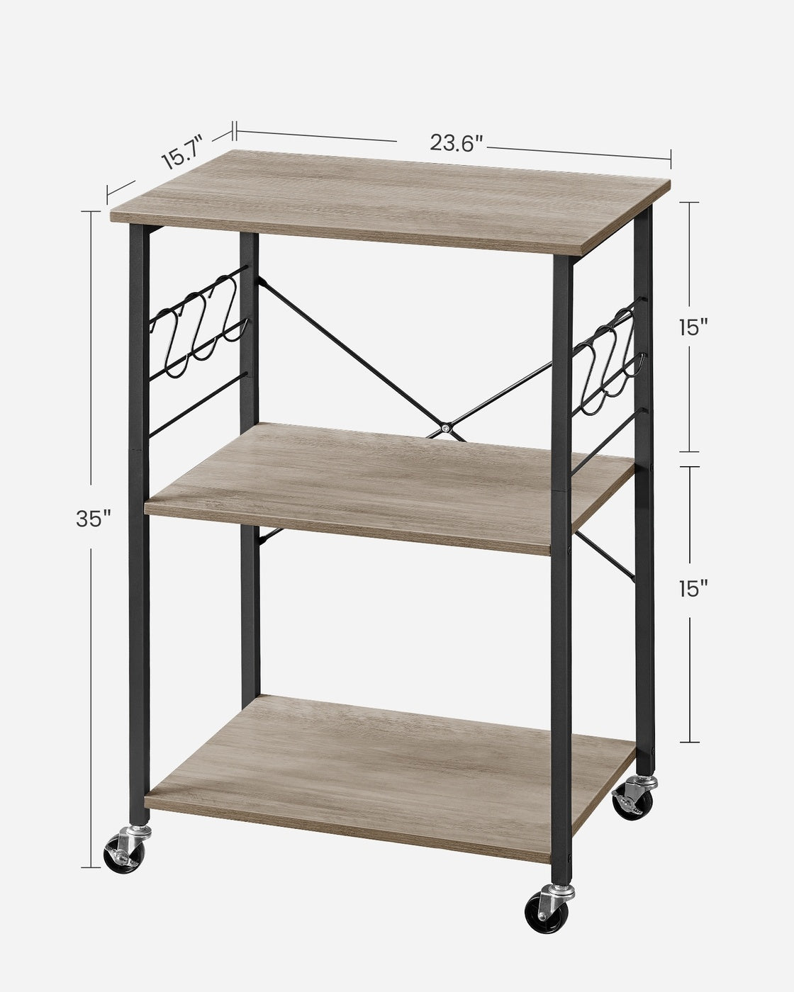 Vintage Kitchen Shelf With 6 Hooks And Lockable Wheels, Bakers Rack - product photo 21