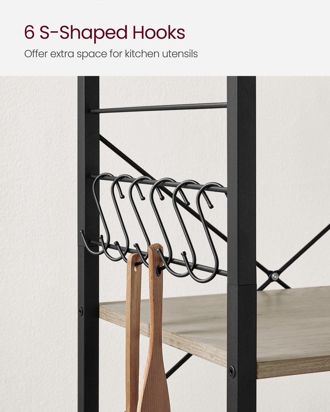 Vintage Kitchen Shelf With 6 Hooks And Lockable Wheels, Bakers Rack - product photo 23