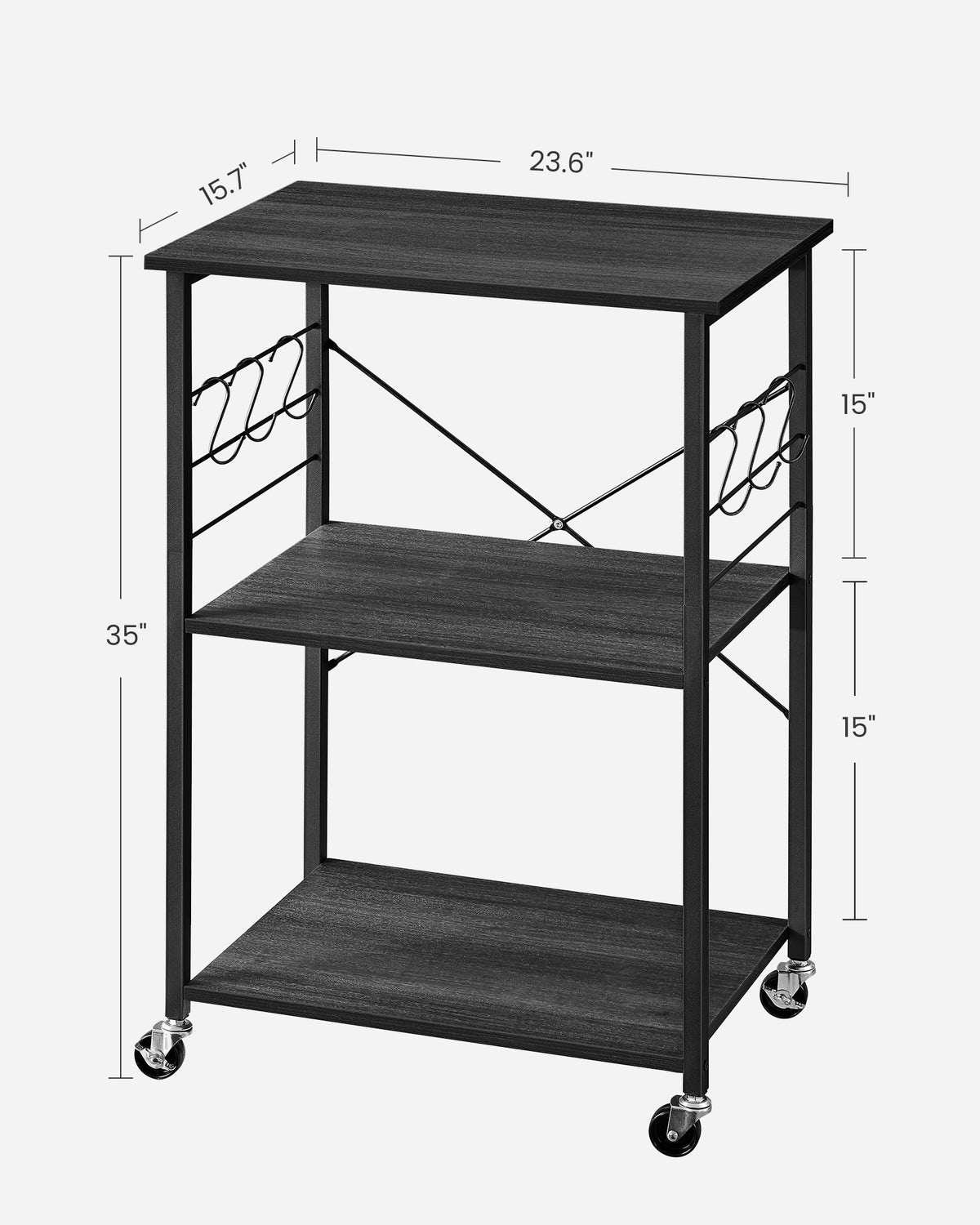 Vintage Kitchen Shelf With 6 Hooks And Lockable Wheels, Bakers Rack - product photo 29