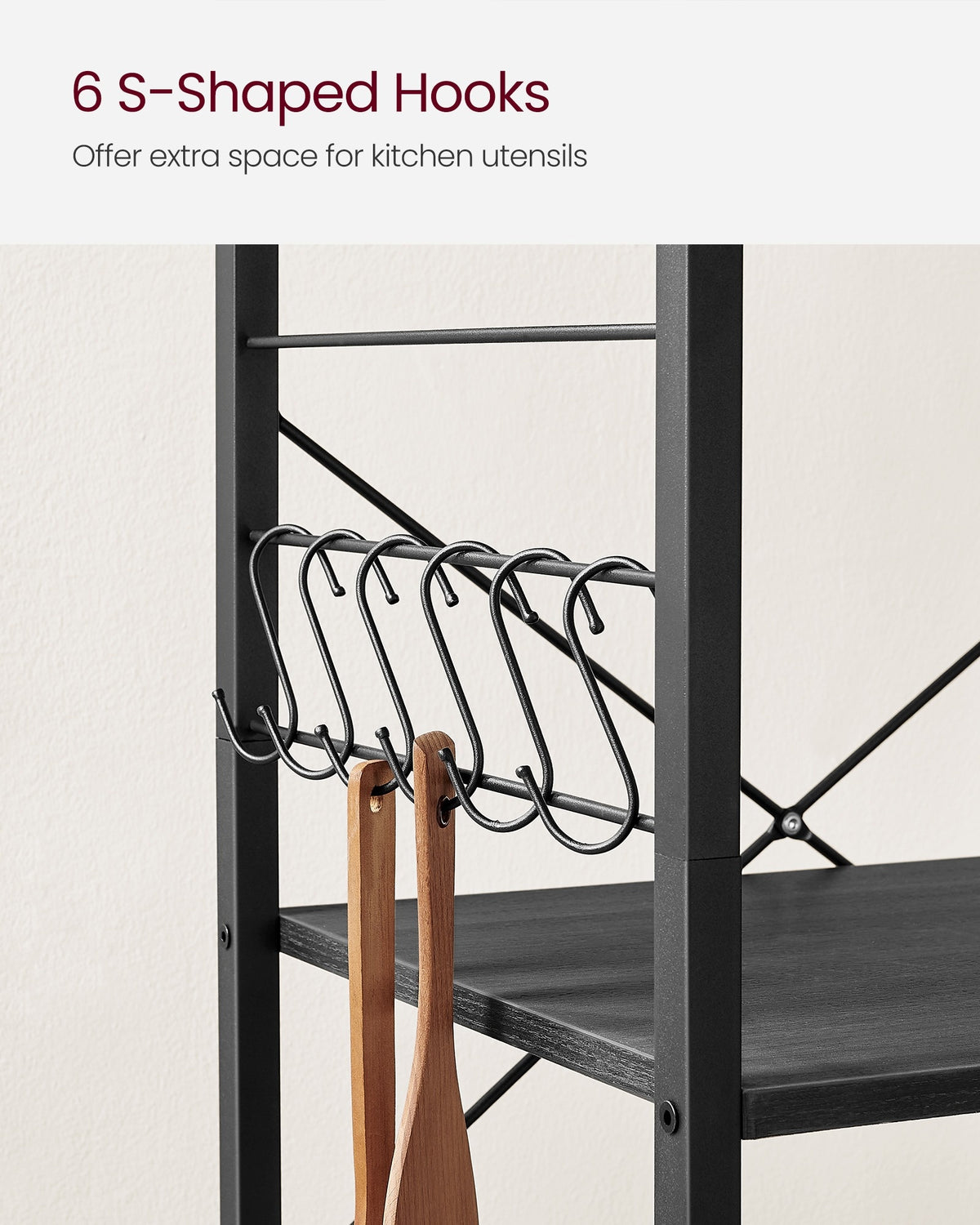 Vintage Kitchen Shelf With 6 Hooks And Lockable Wheels, Bakers Rack - product photo 30