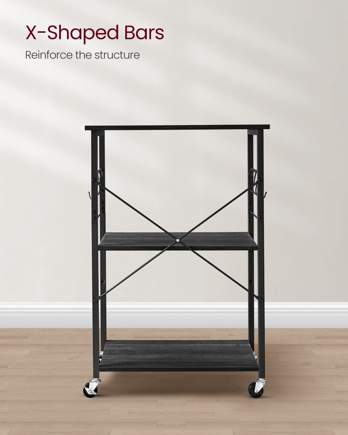 Vintage Kitchen Shelf With 6 Hooks And Lockable Wheels, Bakers Rack - product photo 31