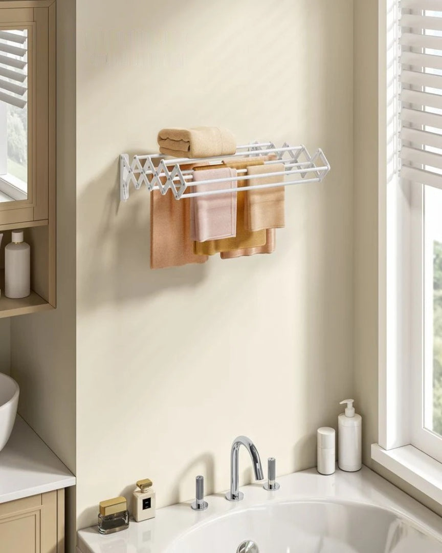 Wall Mounted Clothes Drying Rack Expandable 9 Rod Steel Airer – product view 4 | Ridgefield Furniture