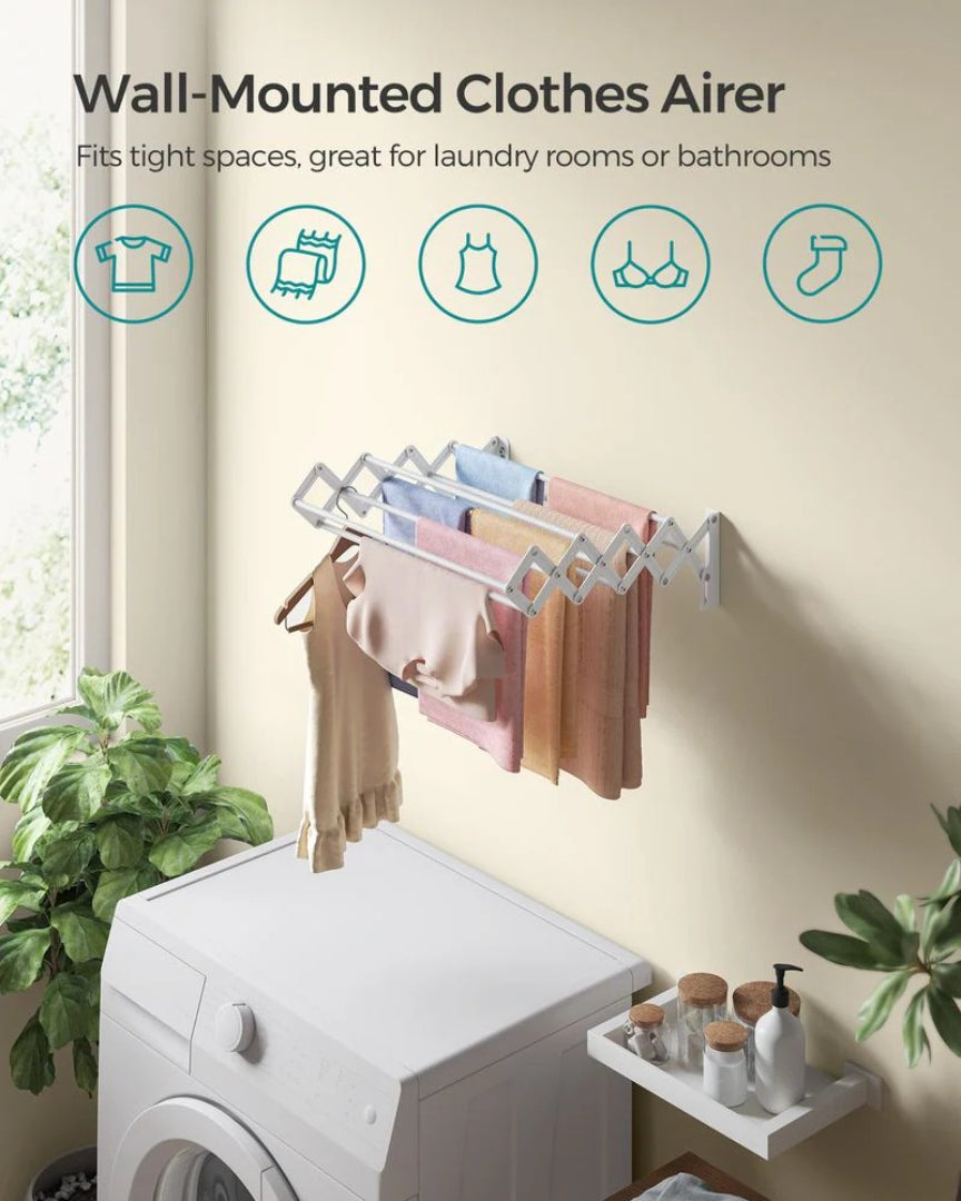 Wall Mounted Clothes Drying Rack Expandable 9 Rod Steel Airer – product view 5 | Ridgefield Furniture