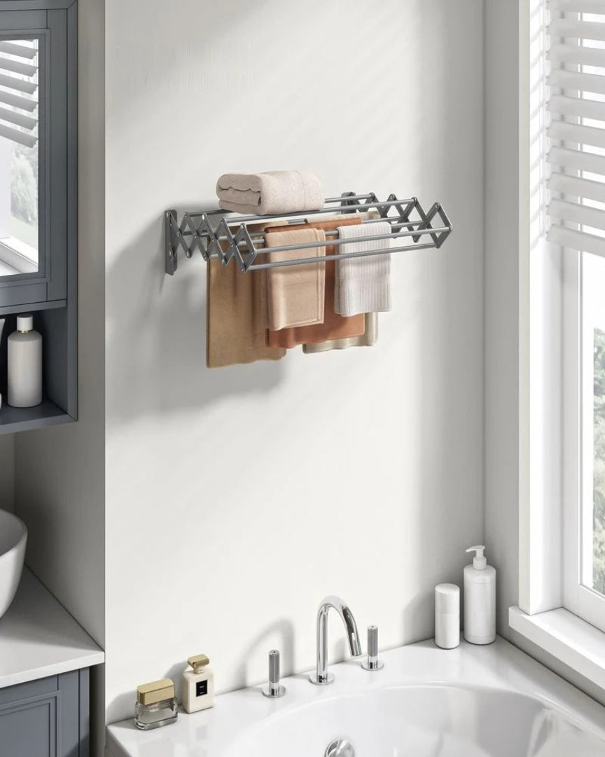 Wall Mounted Clothes Drying Rack Expandable 9 Rod Steel Airer – product view 10 | Ridgefield Furniture