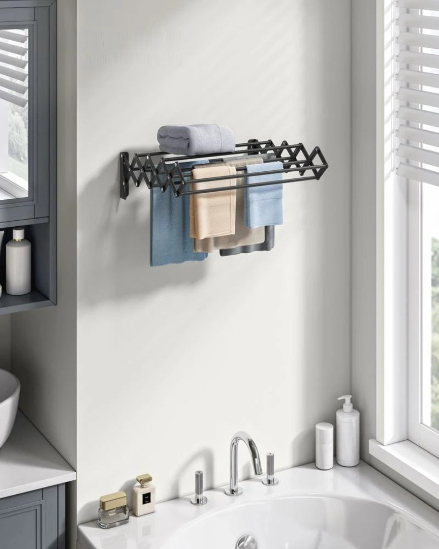 Wall Mounted Clothes Drying Rack Expandable 9 Rod Steel Airer – product view 11 | Ridgefield Furniture