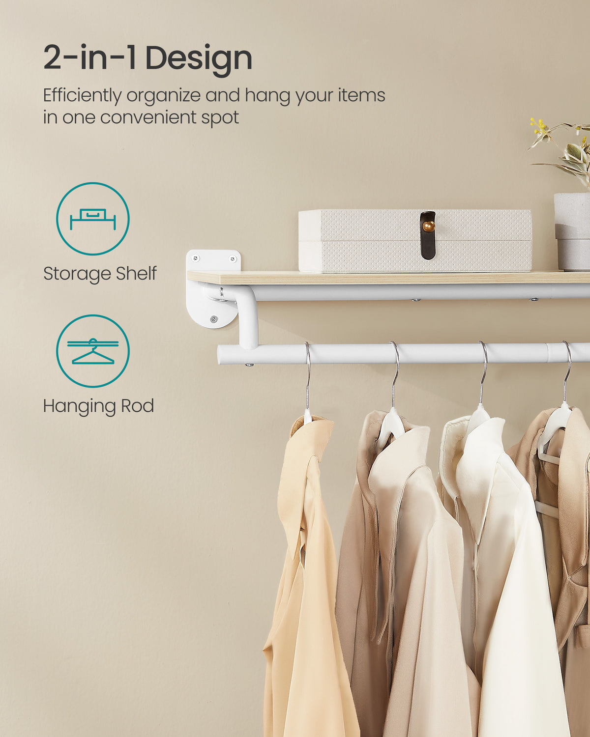 Wall Mounted Clothing Rack With Hanging Rod, Space Saving Garment Rail - product photo 17