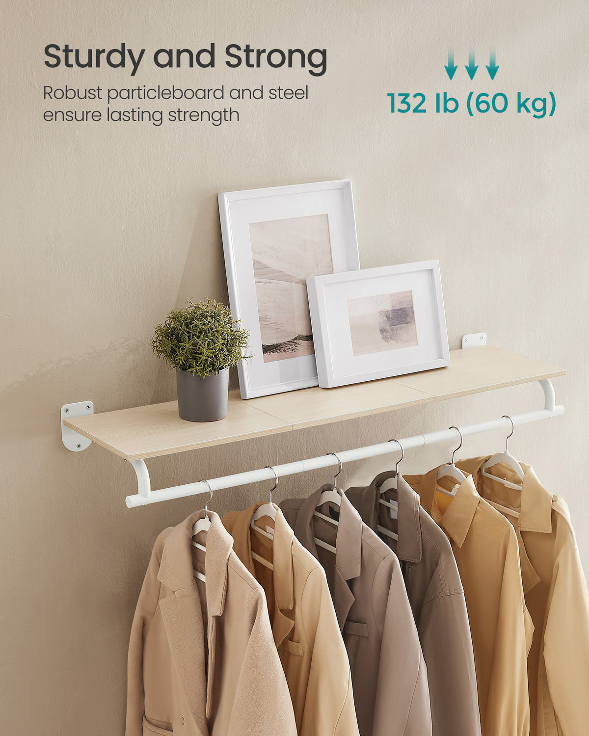 Wall Mounted Clothing Rack With Hanging Rod, Space Saving Garment Rail - product photo 18